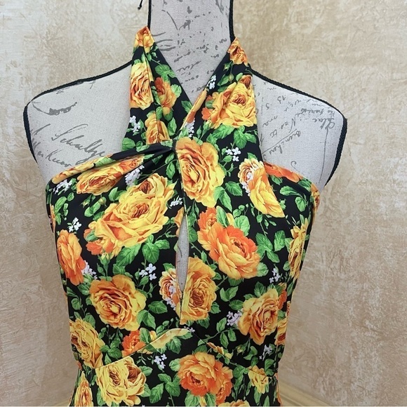 Zara Twist Neck Floral Halter Top Bodysuit Small Yellow Green Floral Sz M - Picture 7 of 16